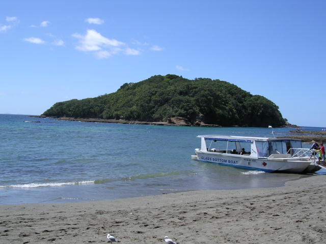 ビーチに停泊するグラスボート